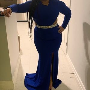 Royal Blue long sleeve gown with embellishments